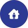 A house icon on a blue background