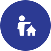 A house icon and illustration with blue background