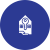 an icon of a house and a key with a blue background